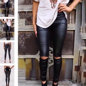 Black faux leather leggings